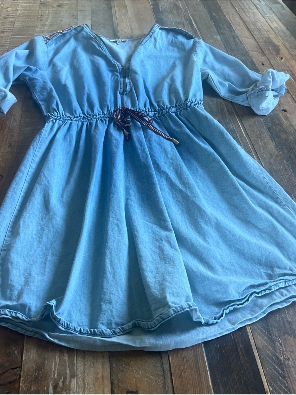 MPH Light Blue Casual Waist-Tie Denim Dress